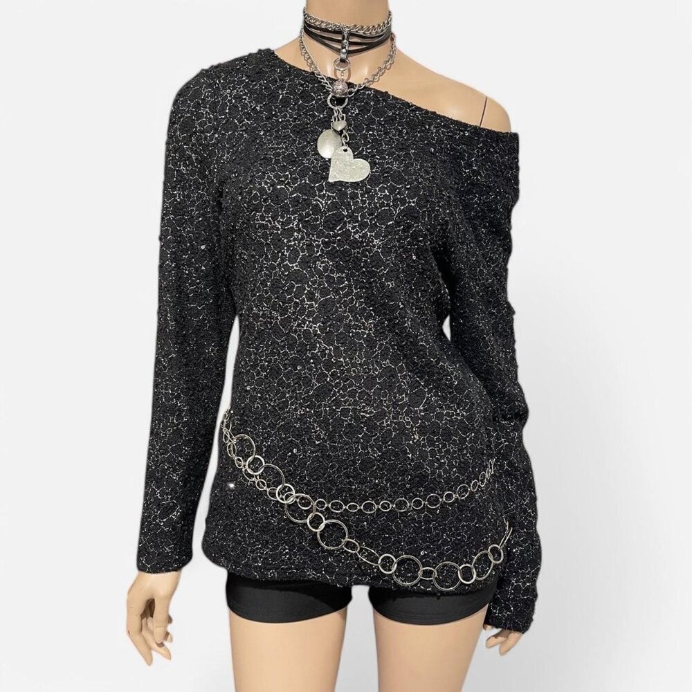 Black top with sequin and metalic silver design size L